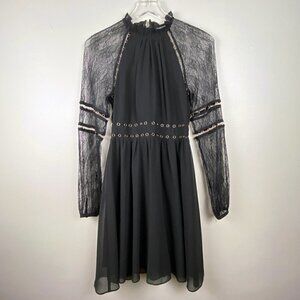 ASOS WAREHOUSE | Long Lace Sleeves Skater Dress in Black 4